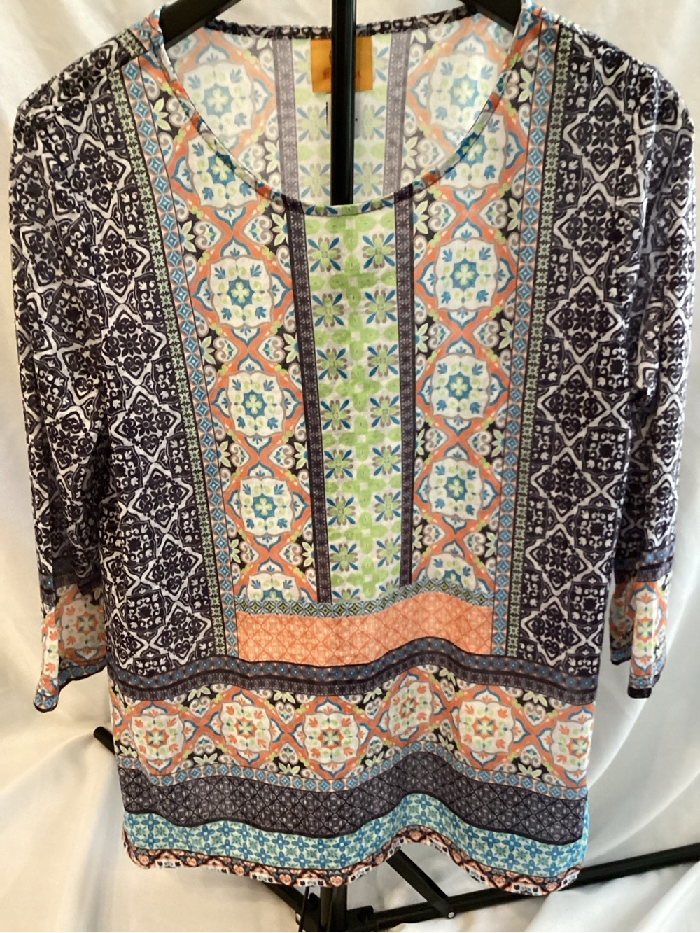 Ruby Rd. Coral, Navy & Teal Printed Patchwork Tunic